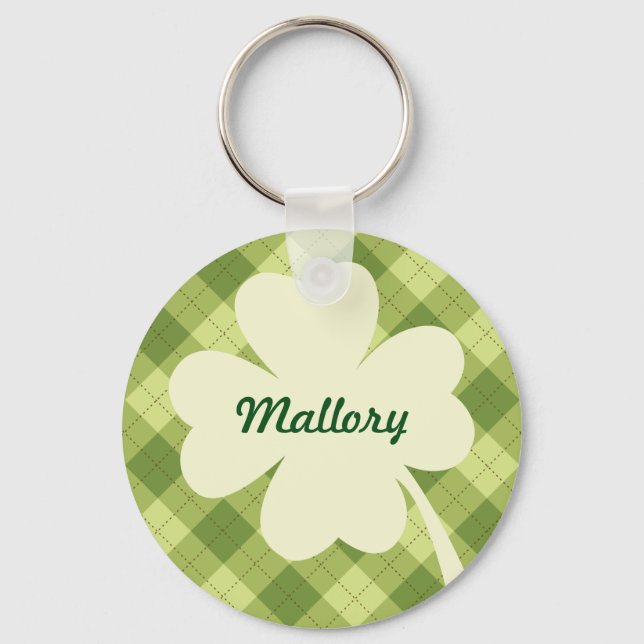 Cream Shamrock Personlig Keychain Nyckelring (Framsida)