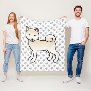 Cream Shiba Inu Söt Tecknad Hund Och Tassar Fleecefilt