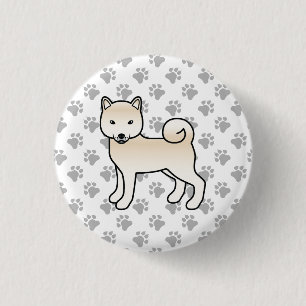 Cream Shiba Inu Söt Tecknad Hund & Tassar Knapp