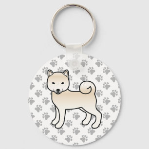 Cream Shiba Inu Söt Tecknad Hund & Tassar Nyckelring