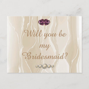 Cream Silke & Heart Gems Bridesmaid Vykort