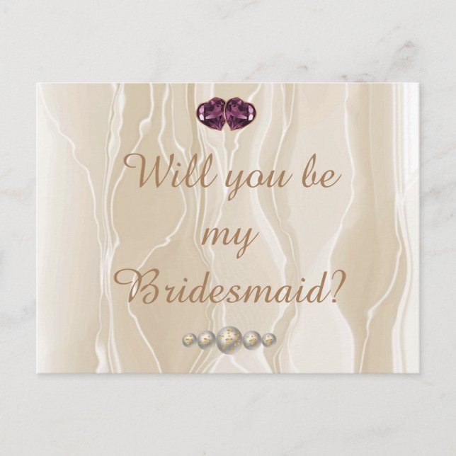 Cream Silke & Heart Gems Bridesmaid Vykort (Framsida)