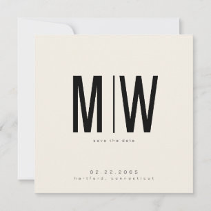 Cream Sleek Square Monogram Bröllop spara datum