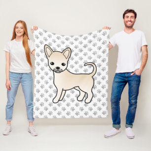 Cream Smooth Coat Chihuahua Cartoon Hund & Tassar Fleecefilt