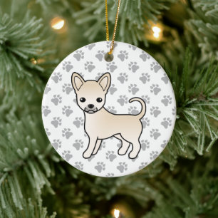 Cream Smooth Coat Chihuahua Cartoon Hund & Tassar Julgransprydnad Keramik