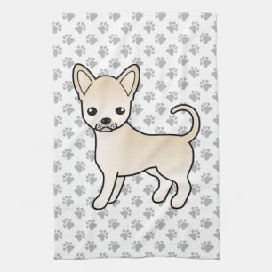 Cream Smooth Coat Chihuahua Cartoon Hund & Tassar Kökshandduk