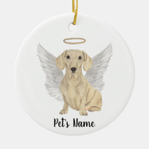 Cream Smooth Dachshund Sympathy Memorial Julgransprydnad Keramik