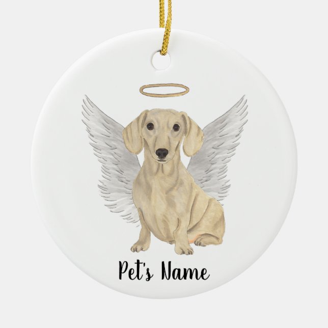 Cream Smooth Dachshund Sympathy Memorial Julgransprydnad Keramik (Framsidan)