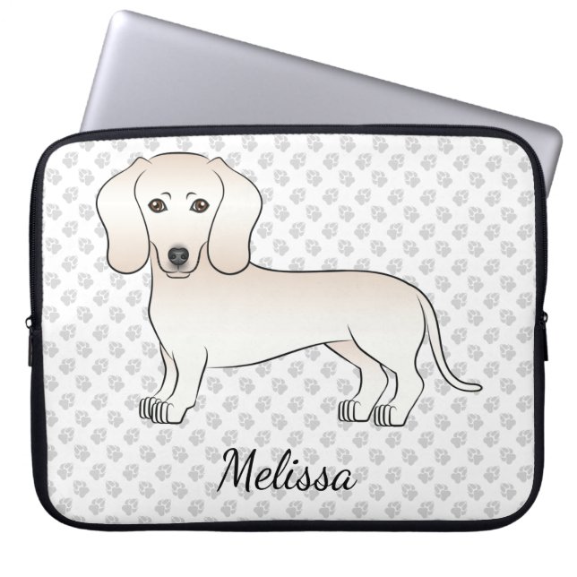 Cream Smooth Jackar Dachshund Tecknad hund med Nam Laptop Fodral (Framsidan)