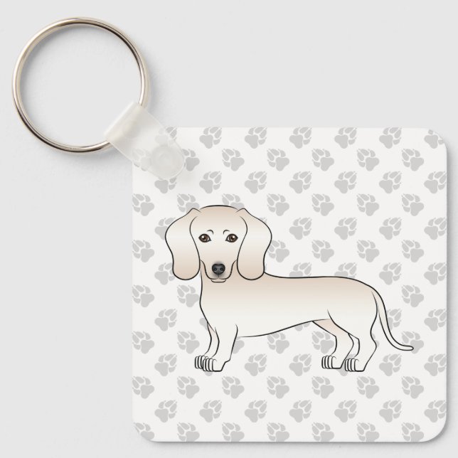 Cream Smooth Jackar Dachshund Tecknad hund med Tas Nyckelring (Framsida)