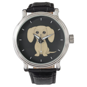 Cream Smooth Jackat Dachshund   Cute Wiener Hund Armbandsur
