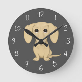 Cream Smooth Jackat Dachshund Tecknad hund Rund Klocka