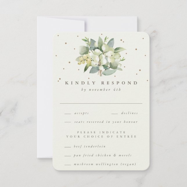 Cream Snowberry+Eucalyptus Bouquet Winter Wedding OSA Kort (Framsida)
