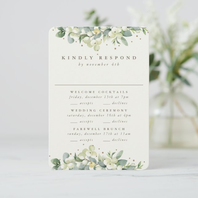 Cream Snowberry+Eucalyptus Bröllop Multi-Event OSA Kort (Stående Fram)