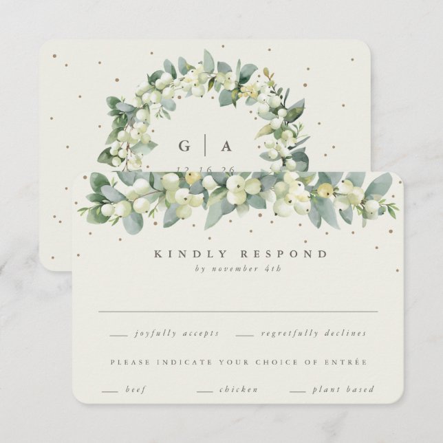 Cream Snowberry+Eucalyptus Garland Winter Wedding OSA Kort (Fram/baksida)