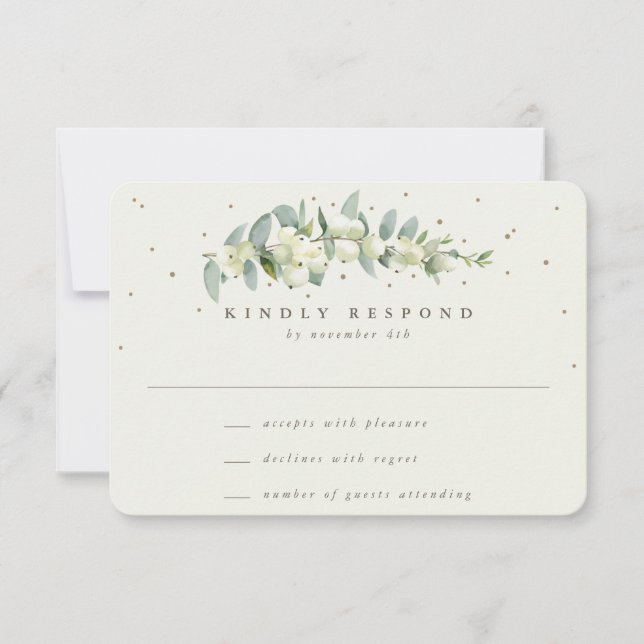 Cream Snowberry+Eucalyptus Stem Winter Wedding OSA Kort (Framsida)