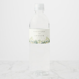 Cream Snowberry+Eucalyptus Winter Wedding Vattenflaska Etikett
