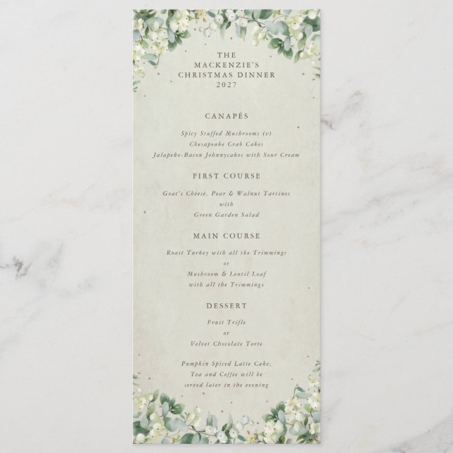 Cream Snowberry-juldagare - Flat 4-kurser Meny (Framsida)