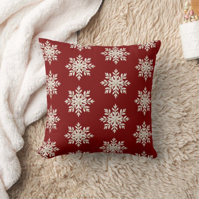 Cream Snowflake Red Christmas Kudde (Filt)