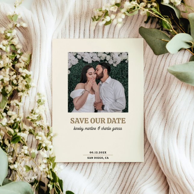 Cream Square Photo Modern Photo Save Date Spara Datumet (Skapare uppladdad)