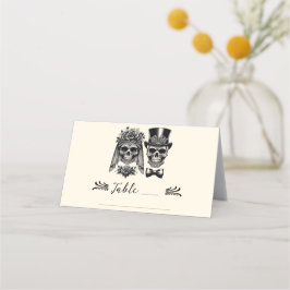 Cream Svart & Guld Vintage Skelett Bröllop  Placeringskort