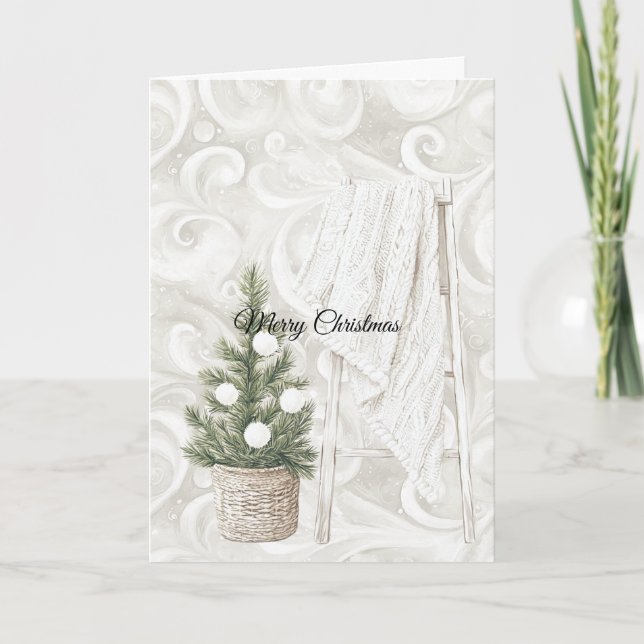 Cream Swirls Christmas Tree Ladder with Blanket Kort (Framsida)