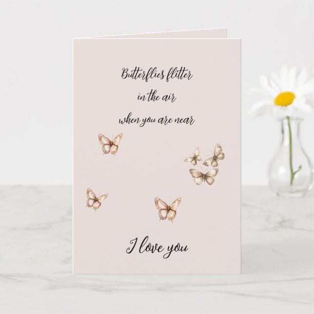 Cream Tan Brown Butterflies med Hearts Kärlek Kort (Liten växt)