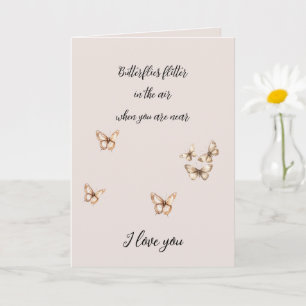 Cream Tan Brown Butterflies med Hearts Kärlek Kort