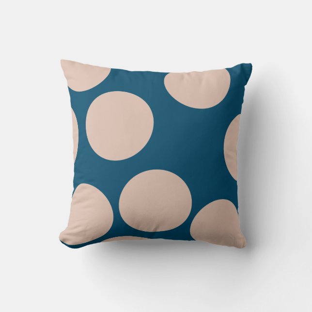 Cream Tan Polka dots på havsblått Kudde (Framsida)