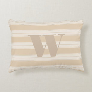 Cream & Taupe Fransk Rand och Monogram Brev Prydnadskudde