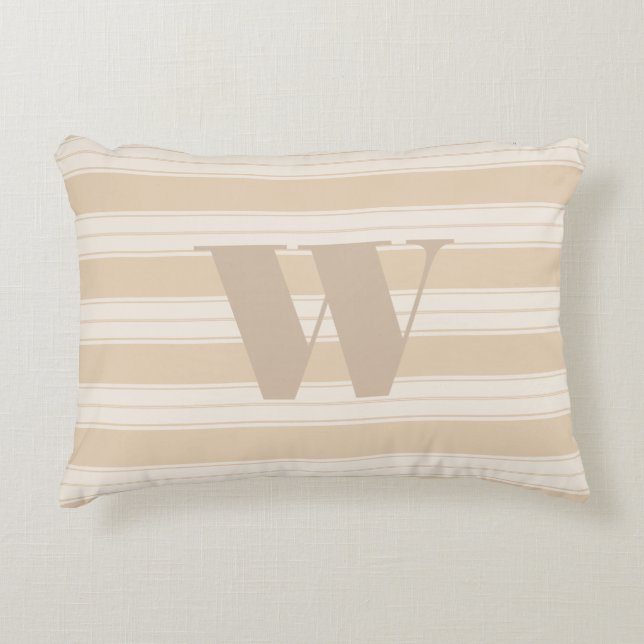 Cream & Taupe Fransk Rand och Monogram Brev Prydnadskudde (Framsidan)
