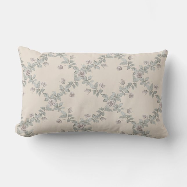 Cream Taupe Rose Sage Trellis Pattern Lumbarkudde (Framsida)