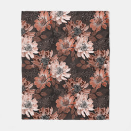 Cream, terakote-blommor på mörkens bruna bakgrund fleecefilt