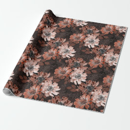 Cream, terracotta blommor på en brun mörk presentpapper