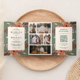 Cream Terracotta Floral QR Code Sage Green Wedding