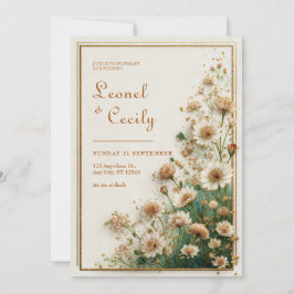 Cream Textured Gold Astrantia Wedding Inbjudningar
