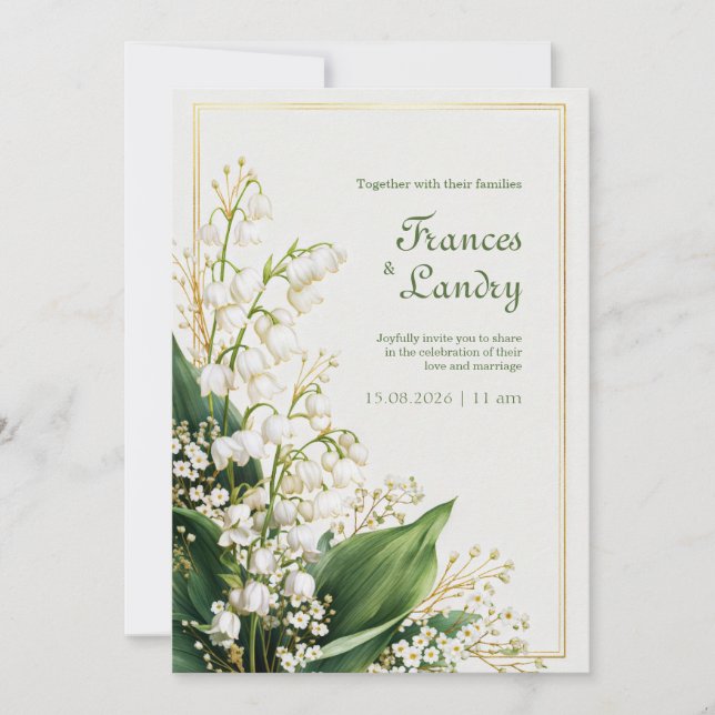 Cream Textured Lily Valley Gold Frame Wedding Inbjudningar (Framsida)