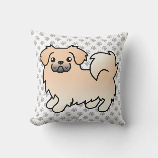 Cream tibetansk spaniel söt tecknad hund & tassar kudde (Framsida)