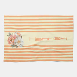 Cream Top med Orange Rand Blommigt Kökshandduk