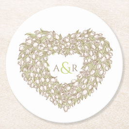 Cream tulip wand bläck teckning monogram bröllop underlägg papper rund