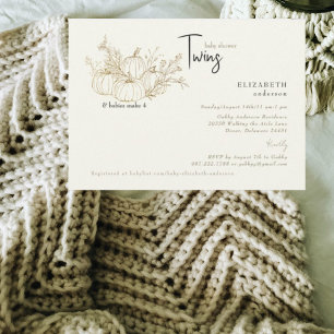 Cream Twillingars Little Pumpkins Baby Shower Inbjudningar