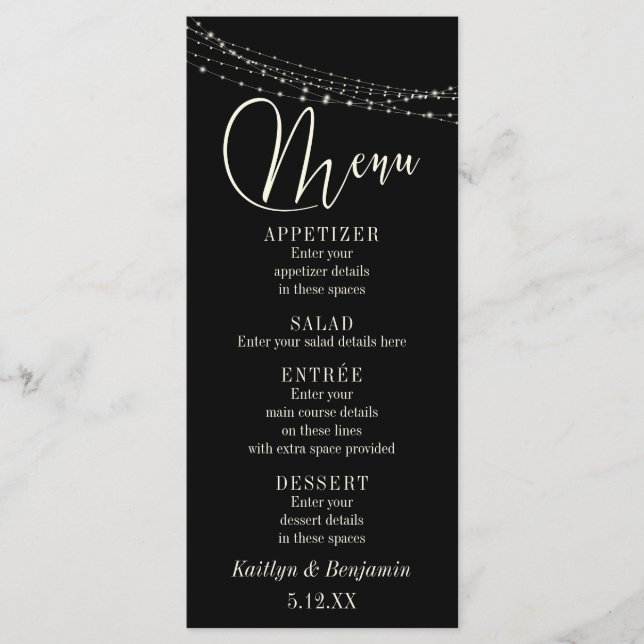 Cream Typografi 32, Svarta Ljusslingor Meny 2 (Framsida)