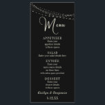 Cream Typography 32, Black Light Strings Menu Meny<br><div class="desc">Den här bröllop-uppsättningen med formgivning har en svart bakgrund och en blomstrande typografi i inslag som skapades med hjälp av ett fantastiskt,  ornatskript. Med en tvillingsträng av ljus ökar mönstrets känslokänsla. designad av Melody Watson för Pappra Muserie.</div>