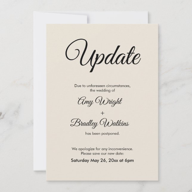 Cream Update har skjutit upp meddelandet om Bröllo Inbjudningar (Framsida)