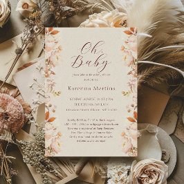 Cream Vintage Blommigt Fall Oh Baby Shower Inbjudningar