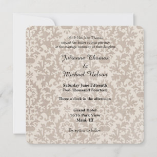 Cream Vintage Damask Wedding Inbjudningar