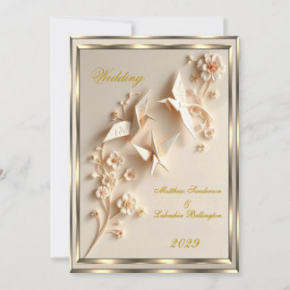 Cream Vintage Origami stil Bröllop Beresh Inbjudningar