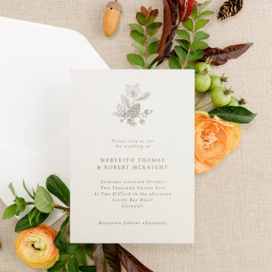 Cream Vintage Pinecone & Acorns Fall Wedding Inbjudningar