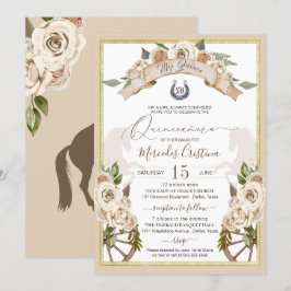 Cream Vit ros Western Charro Quinceanera Inbjudningar