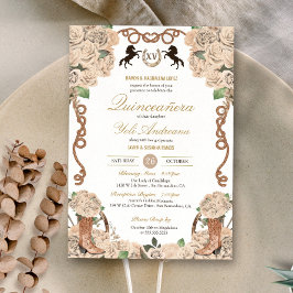 Cream Vit ros Western Charro Quinceañera Inbjudningar
